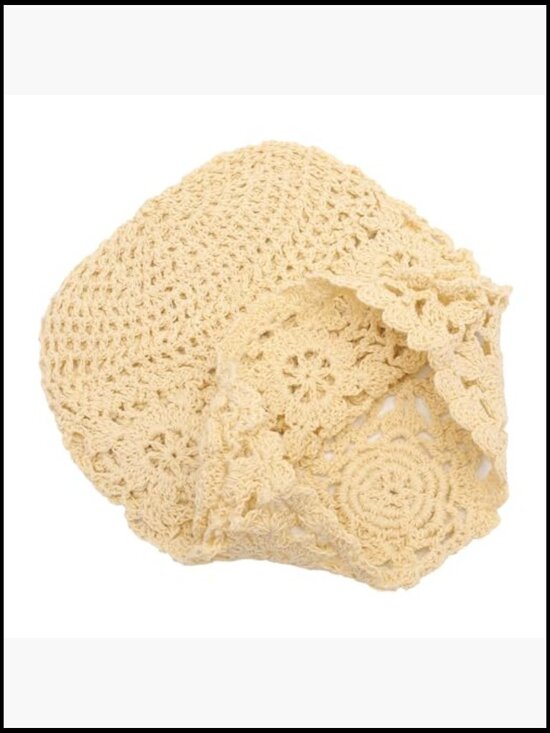 Handmade Cotton Crochet Beanie Slouchy Skull Hat with Floral Motif